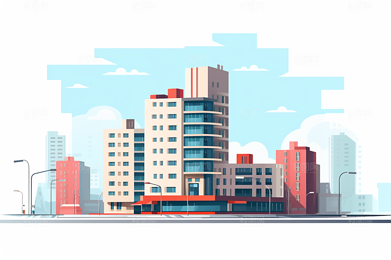 平面建筑扁平风设计感插画
