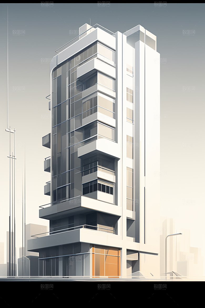 平面建筑简约大楼插画
