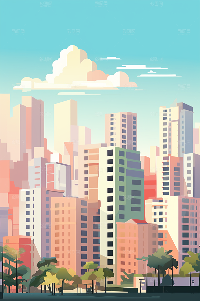 平面建筑设计感大楼插画