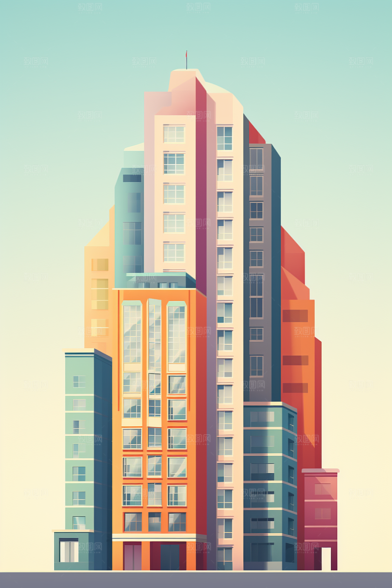 平面建筑大厦立面插画