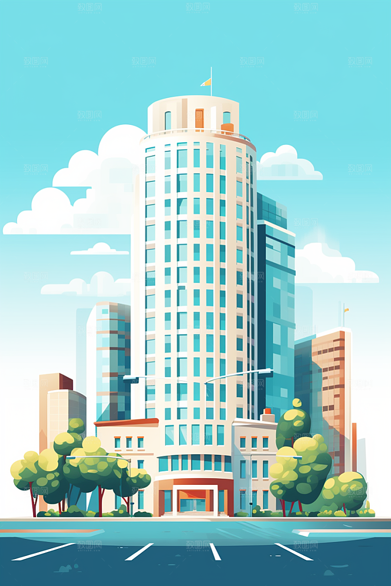 平面建筑大楼大厦插画