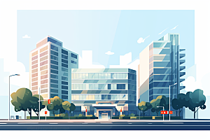 平面建筑几何简约插画