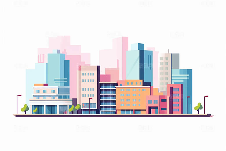 平面建筑大楼设计感插画