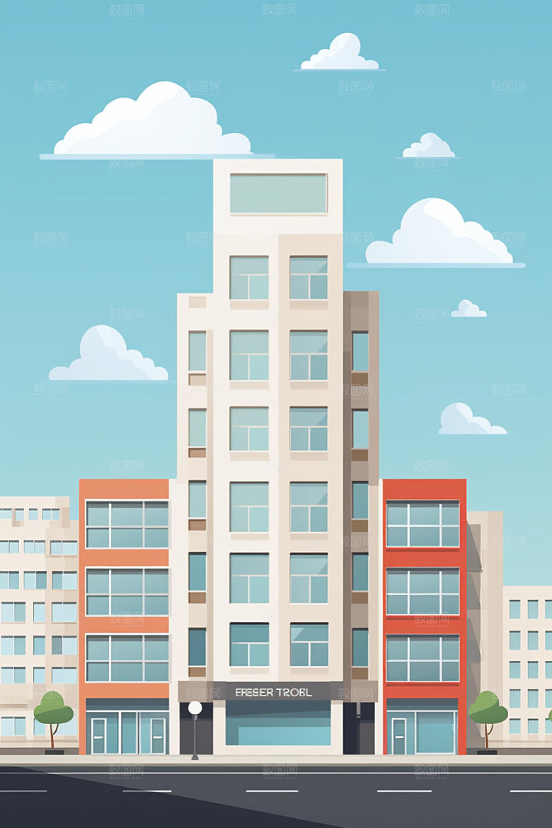 平面建筑立面设计感插画