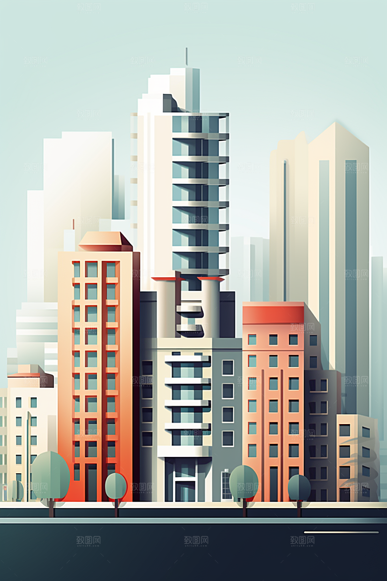 平面建筑设计感几何插画