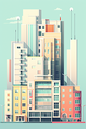 平面建筑大厦设计感插画