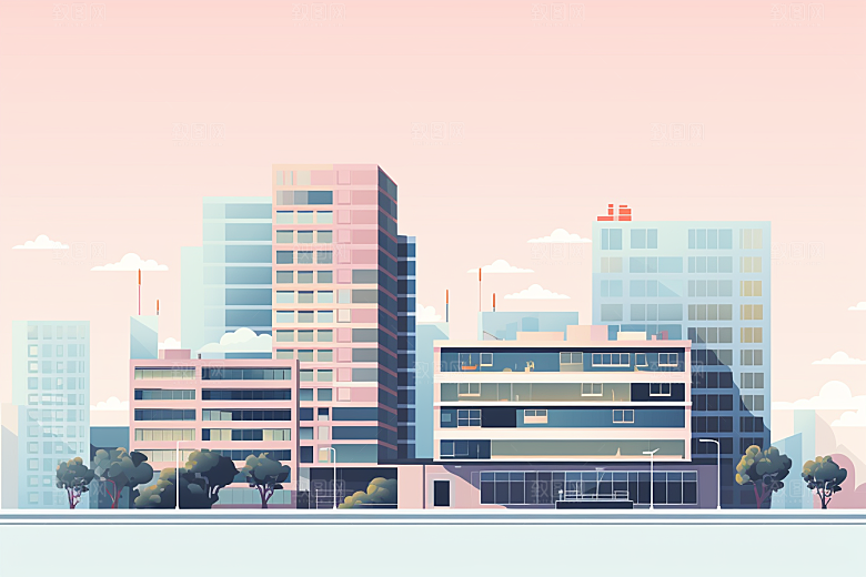 平面建筑简约大厦插画