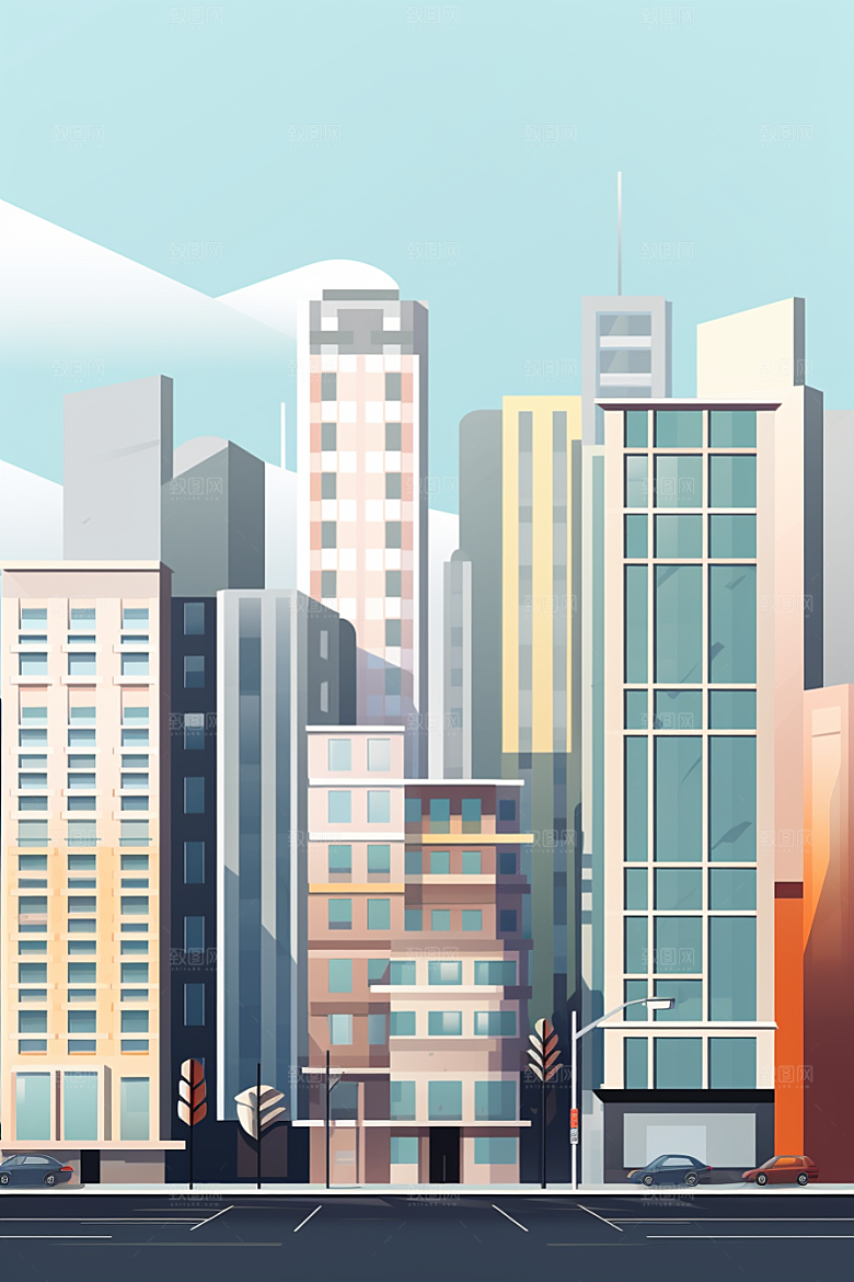 平面建筑扁平风高清插画