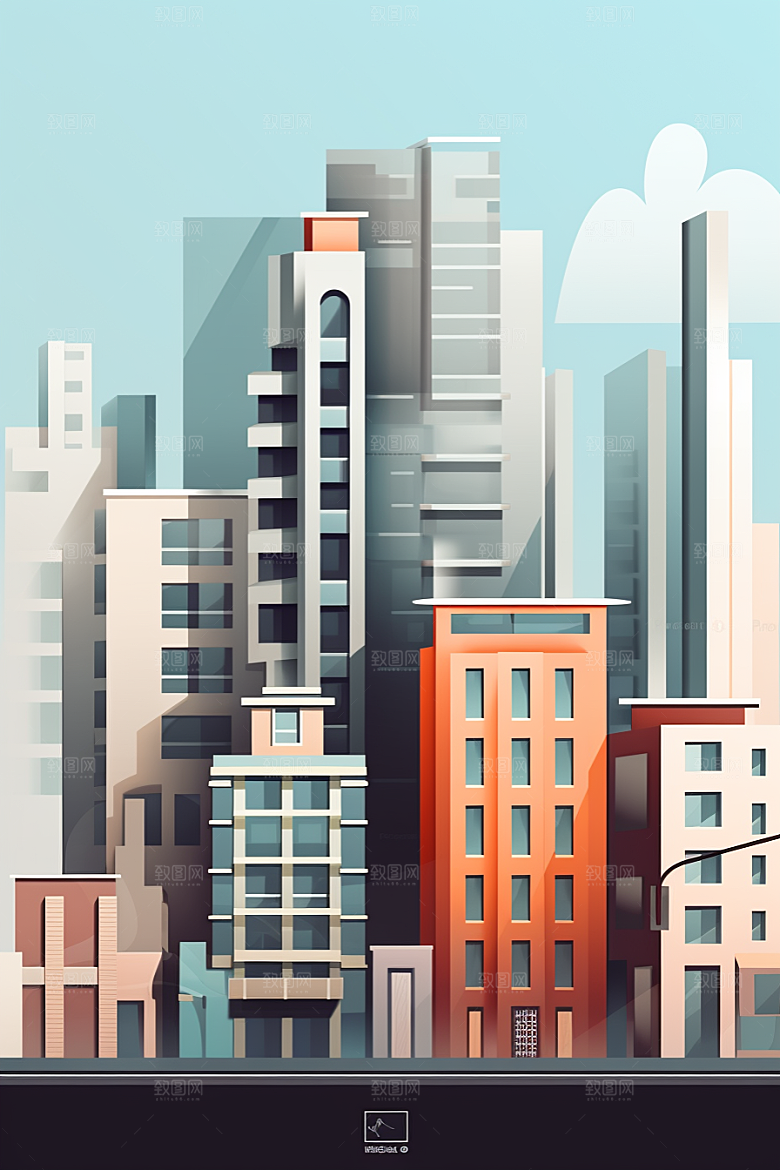 平面建筑几何高清插画