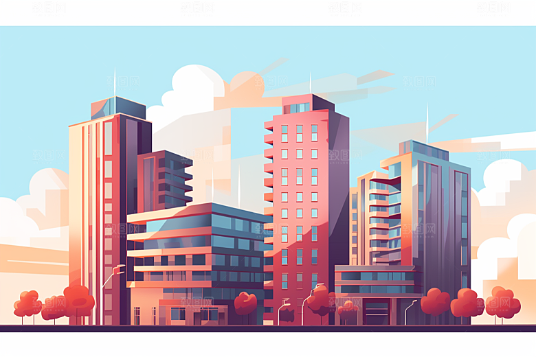 平面建筑简约大厦插画