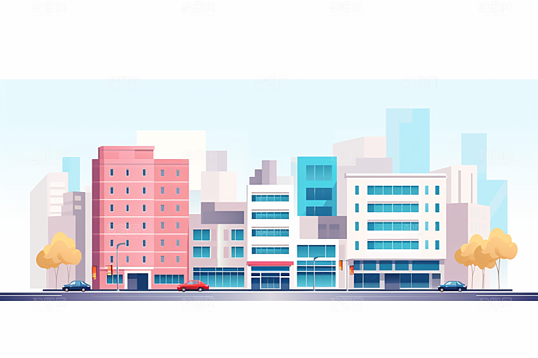 平面建筑大楼设计感插画