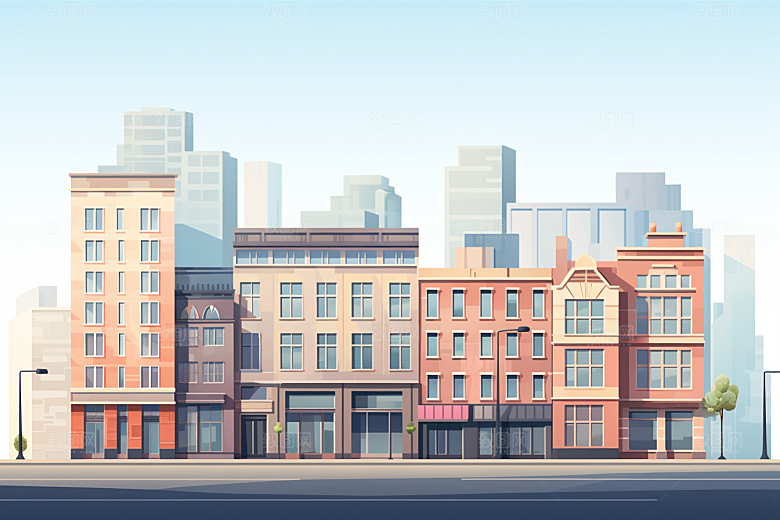 平面建筑大楼扁平风插画
