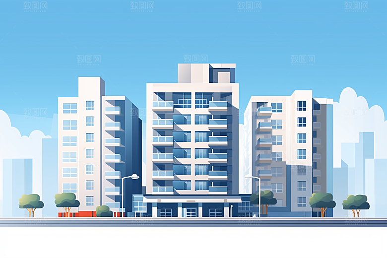 平面建筑几何立面插画