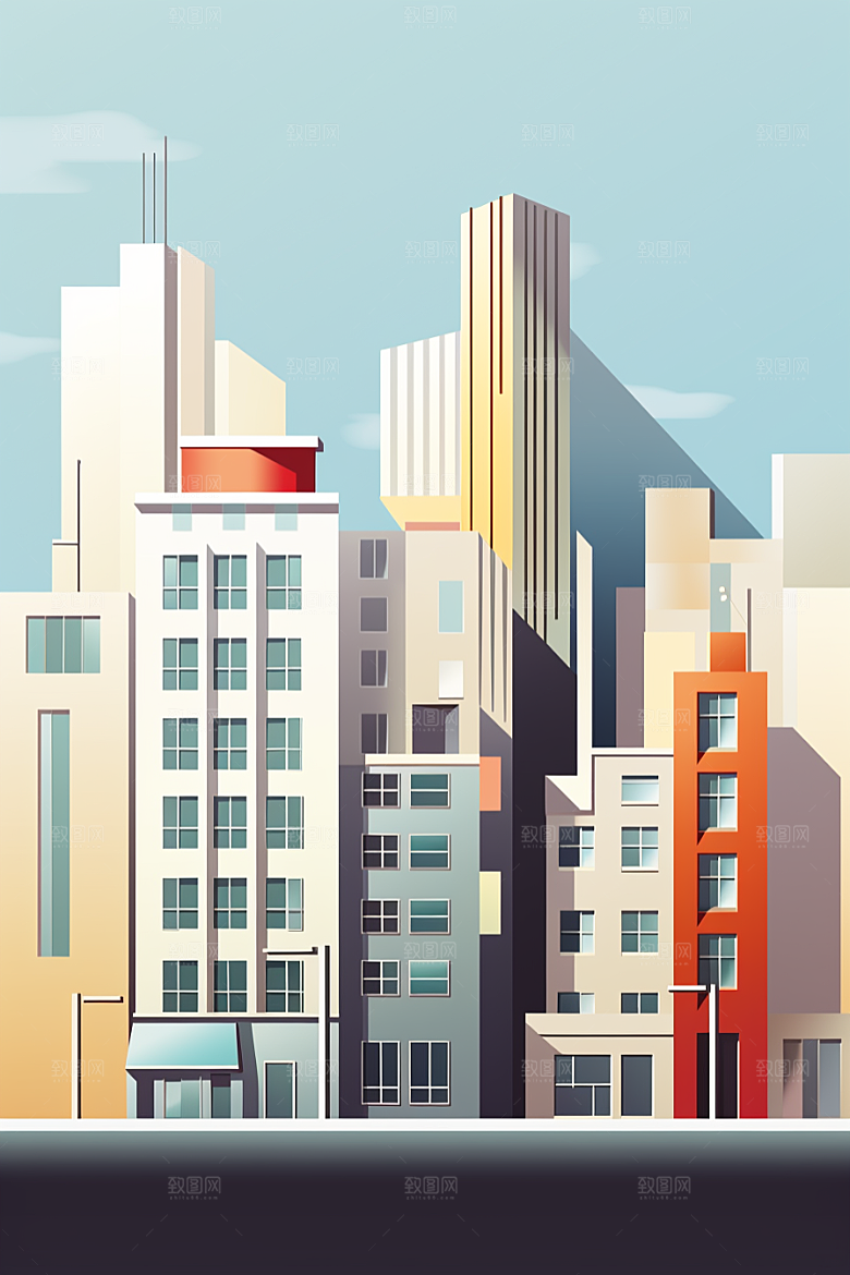 平面建筑几何高清插画