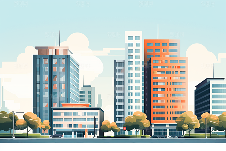 平面建筑简约扁平风插画