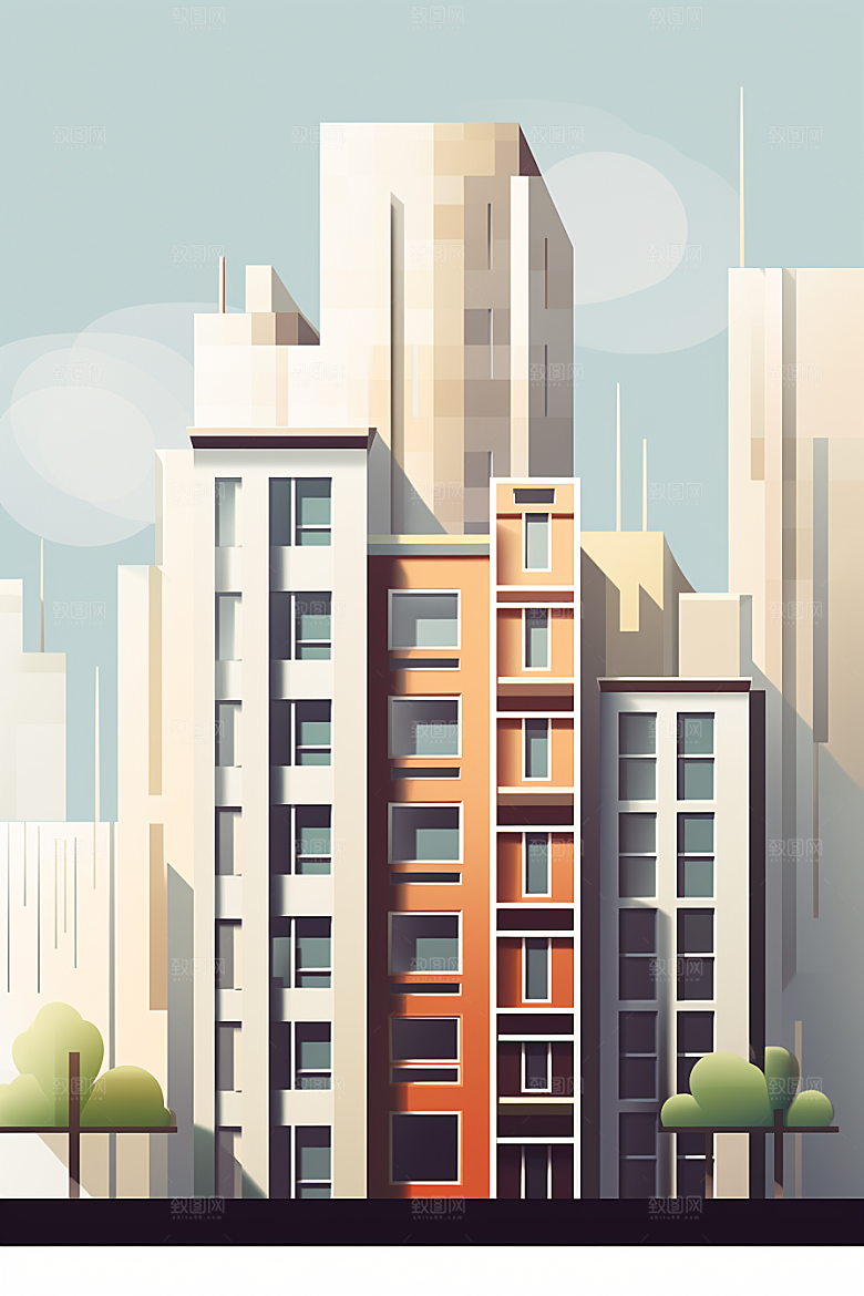 平面建筑大楼大厦插画