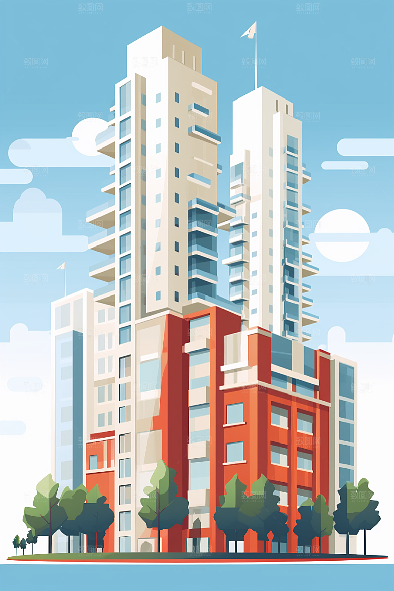 平面建筑大厦大楼插画