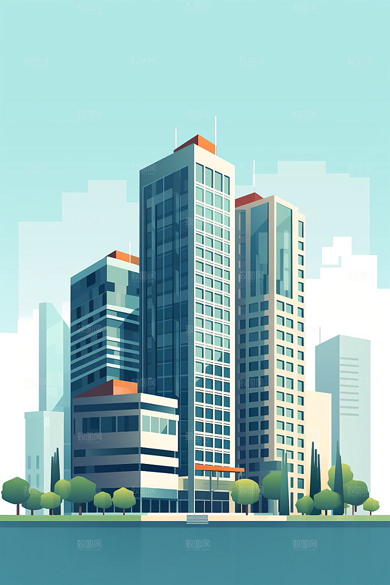 平面建筑简约几何插画