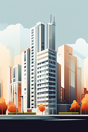 平面建筑几何简约插画