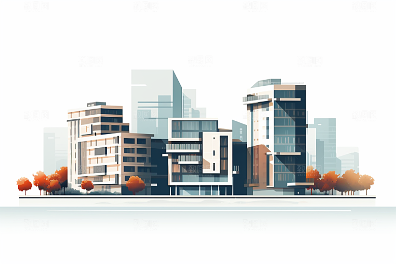 平面建筑扁平风设计感插画