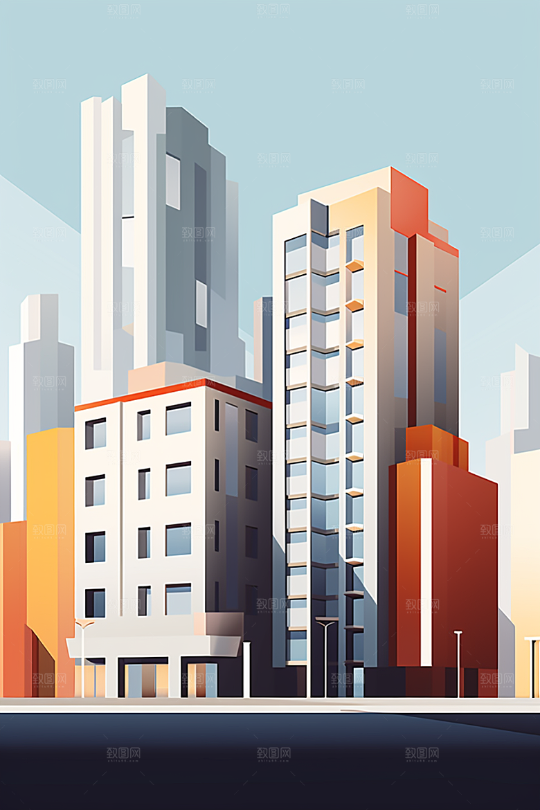 平面建筑高清大楼插画
