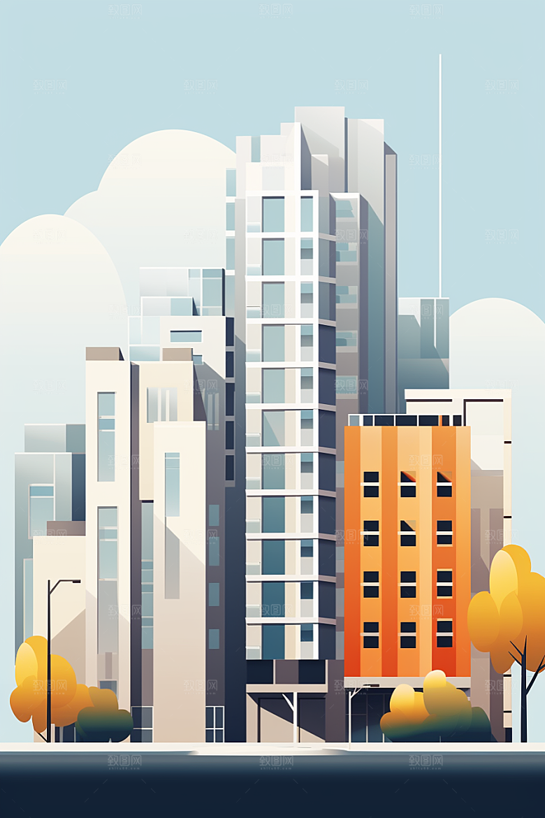 平面建筑几何简约插画