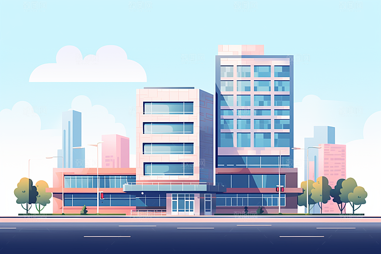 平面建筑大楼几何插画