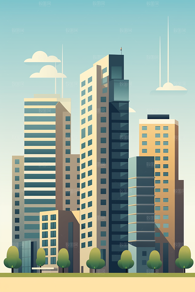平面建筑设计感几何插画