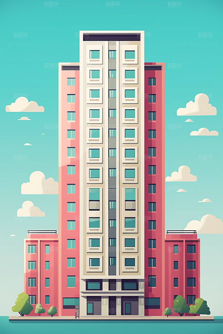 平面建筑几何扁平风插画