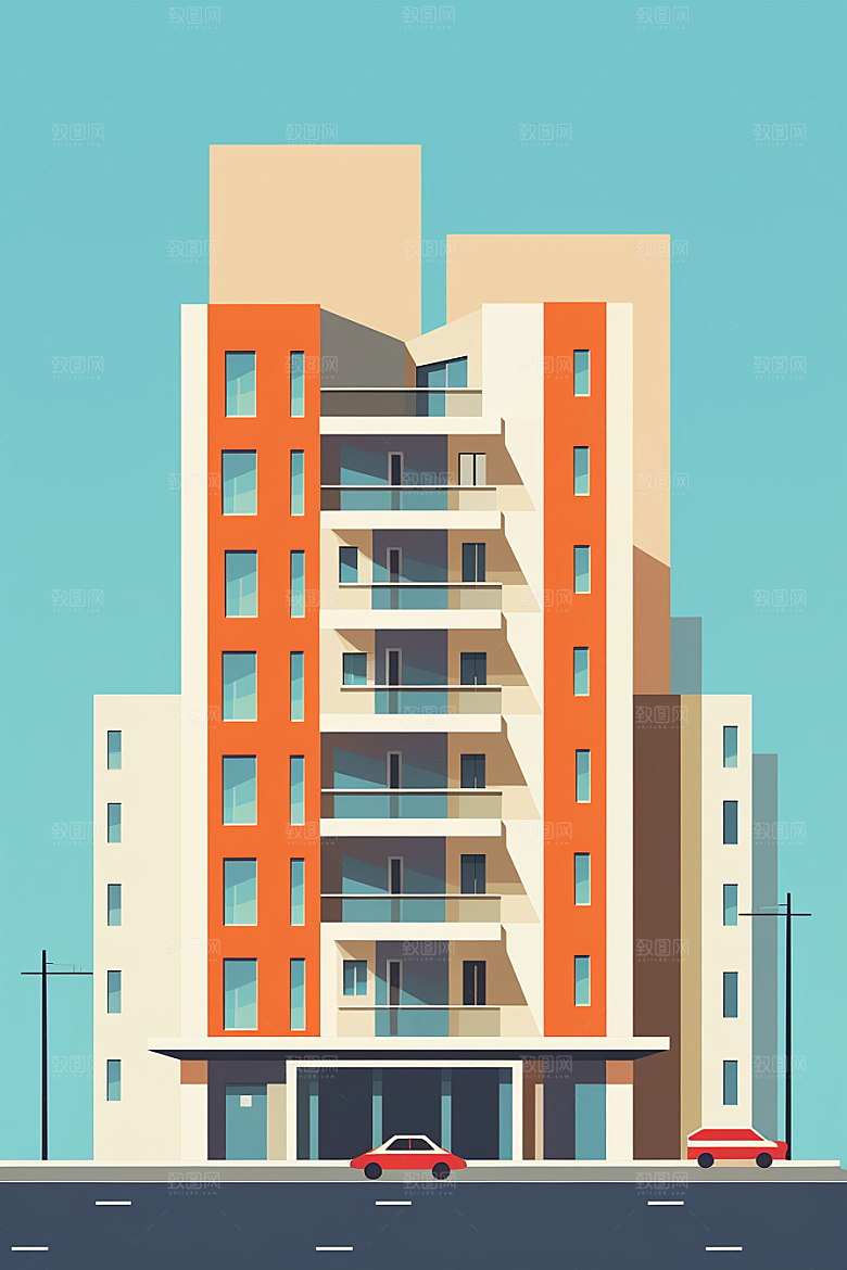 平面建筑扁平风高清插画