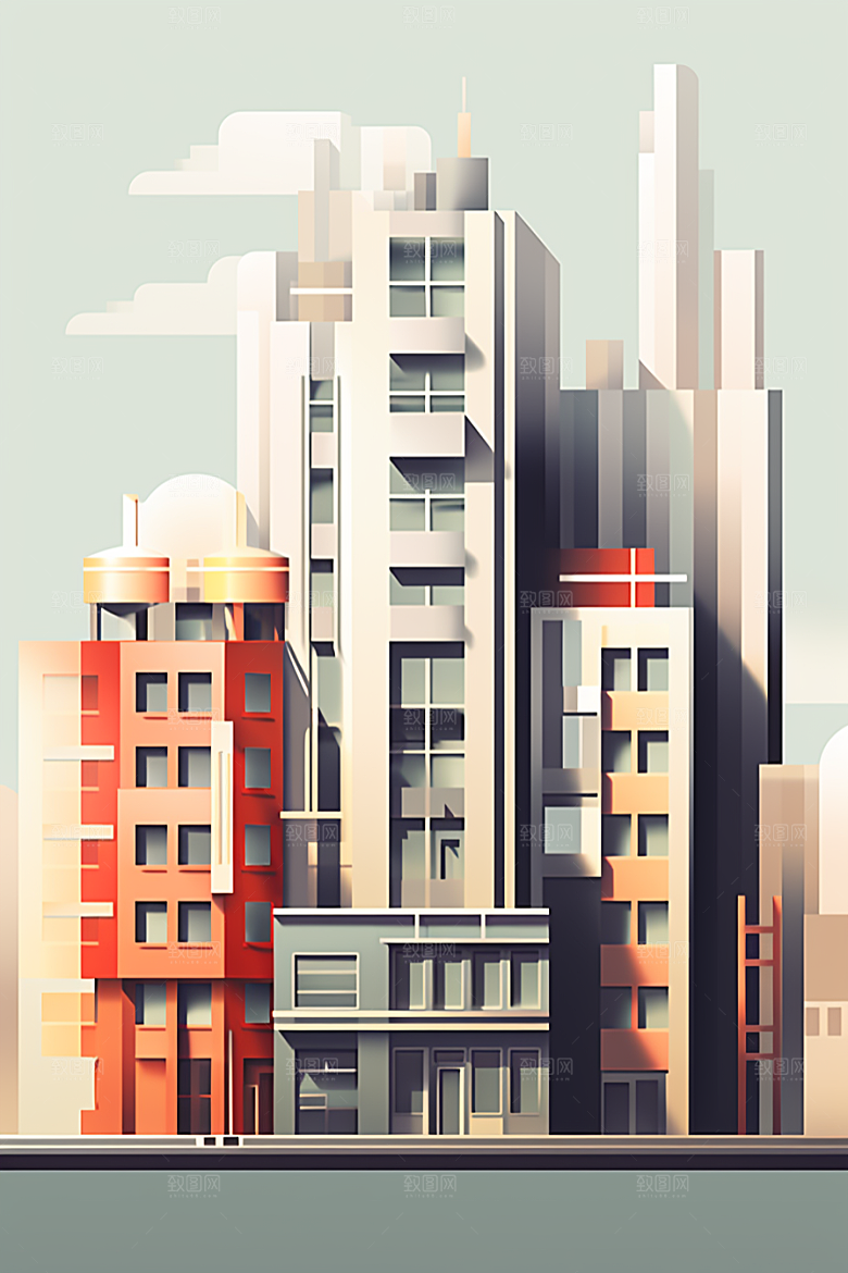 平面建筑扁平风高清插画