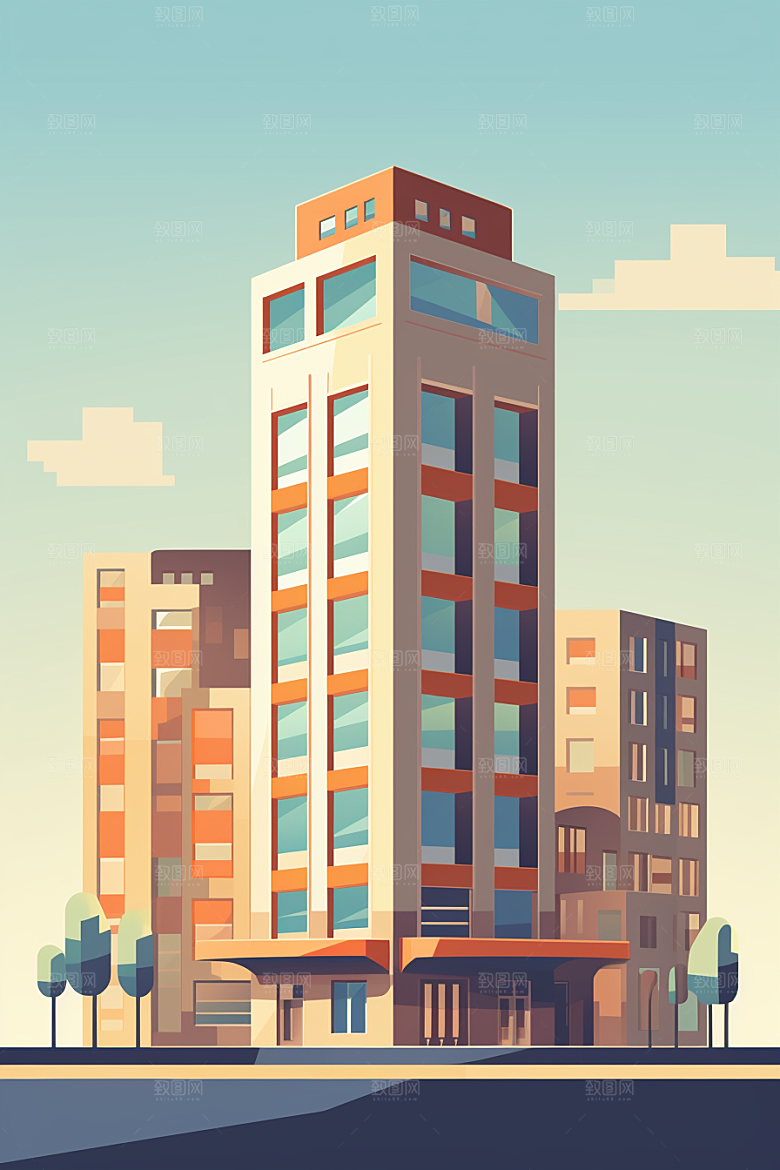 平面建筑大厦简约插画