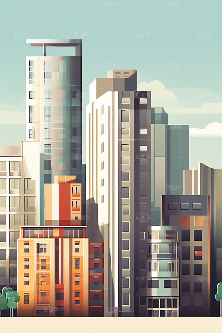 平面建筑简约几何插画