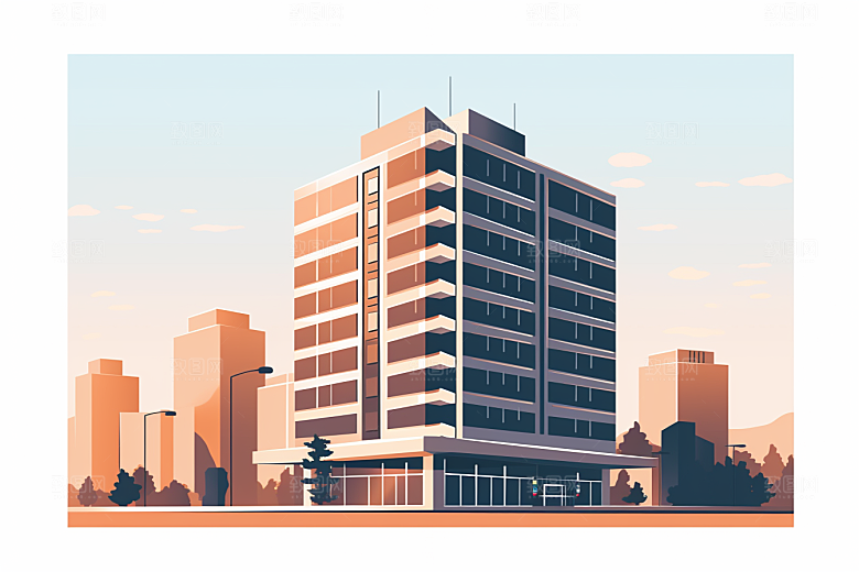 平面建筑大楼几何插画