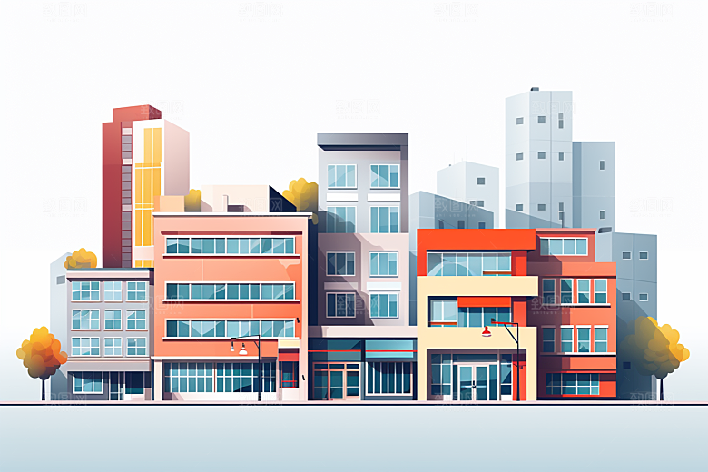 平面建筑几何简约插画