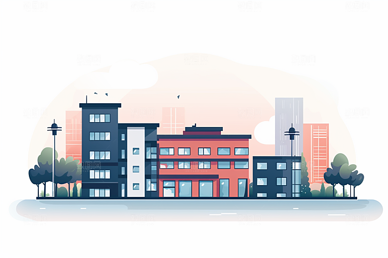 平面建筑大楼立面插画