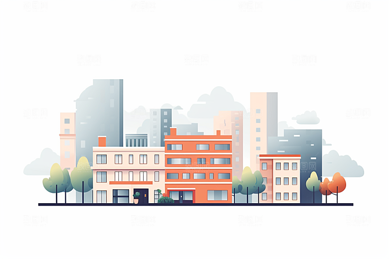 平面建筑高清简约插画