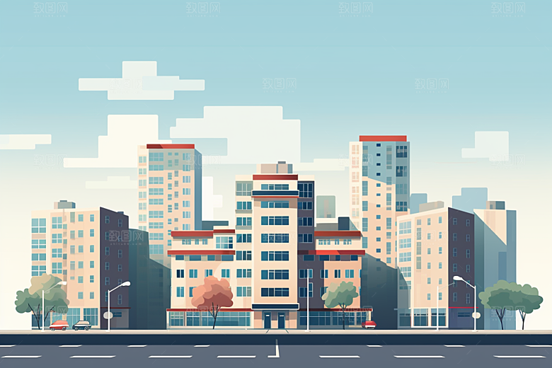 平面建筑高清大厦插画