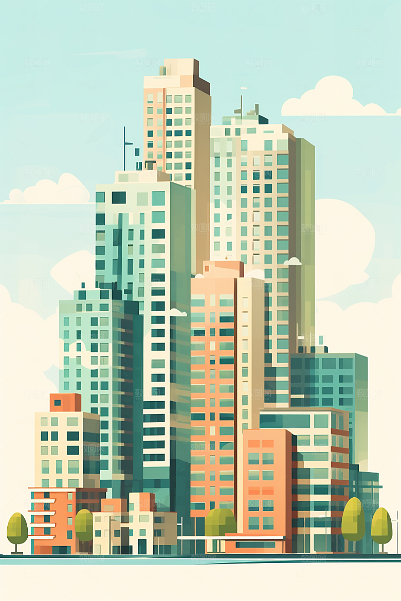 平面建筑大厦高清插画