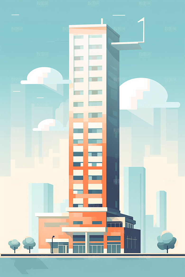 平面建筑几何大厦插画