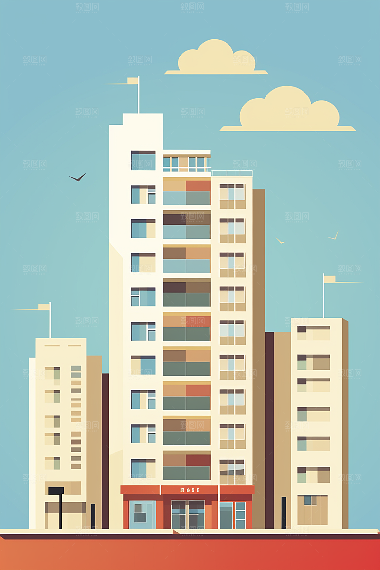 平面建筑几何立面插画