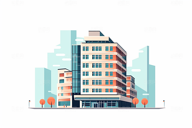平面建筑大楼简约插画