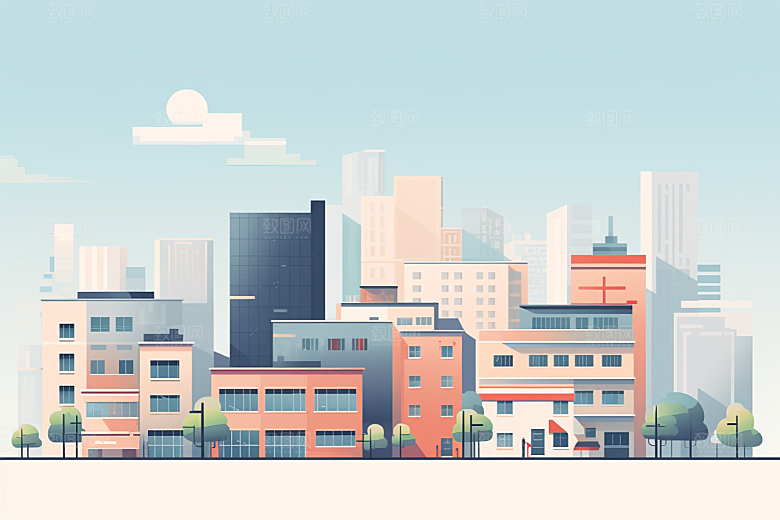 平面建筑几何立面插画