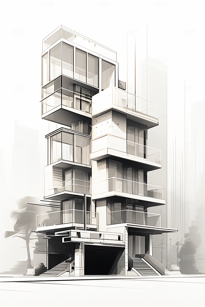 平面建筑简约立面插画