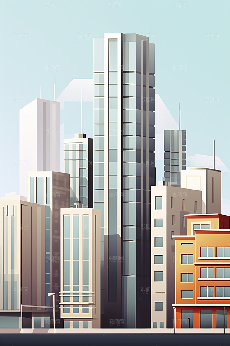 平面建筑简约设计感插画