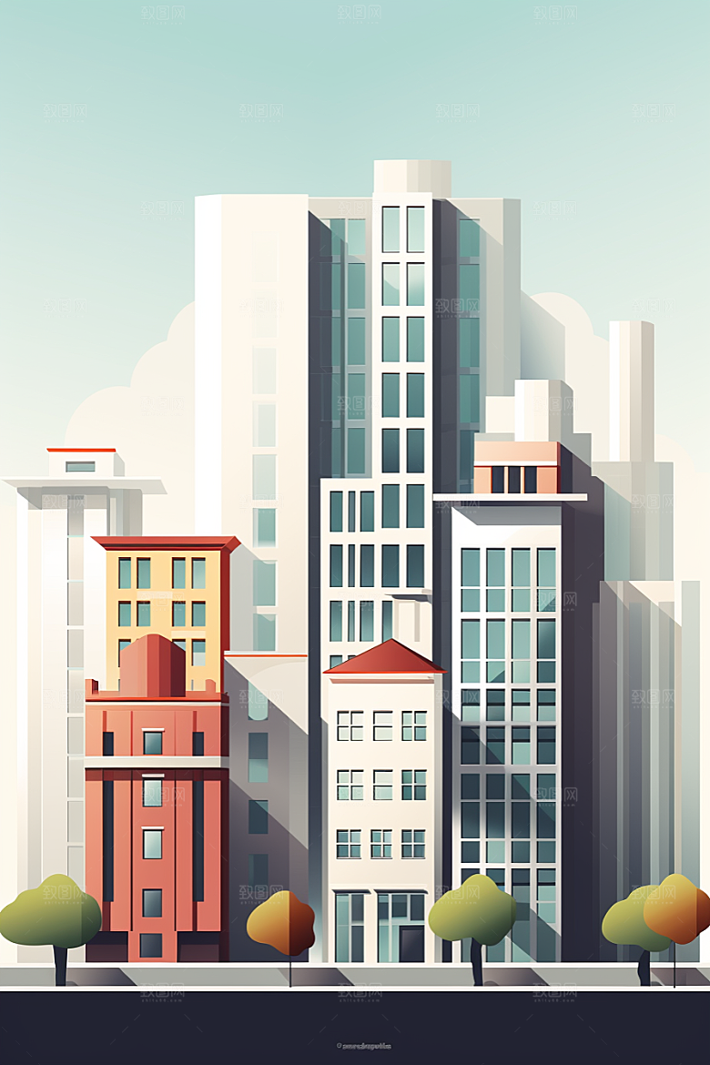 平面建筑扁平风设计感插画
