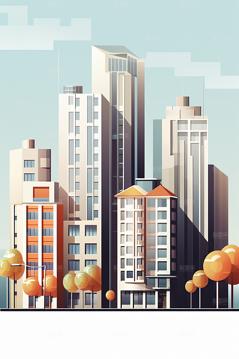 平面建筑高清大厦插画