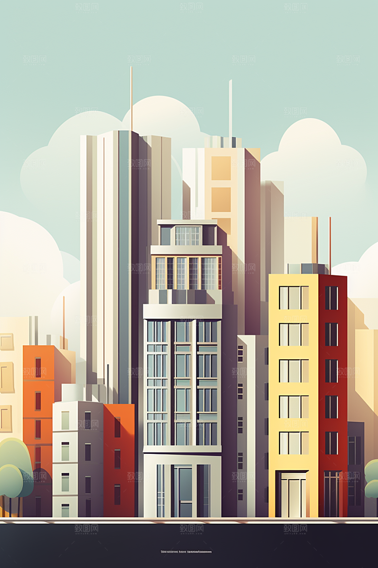 平面建筑简约几何插画