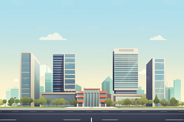 平面建筑几何大楼插画
