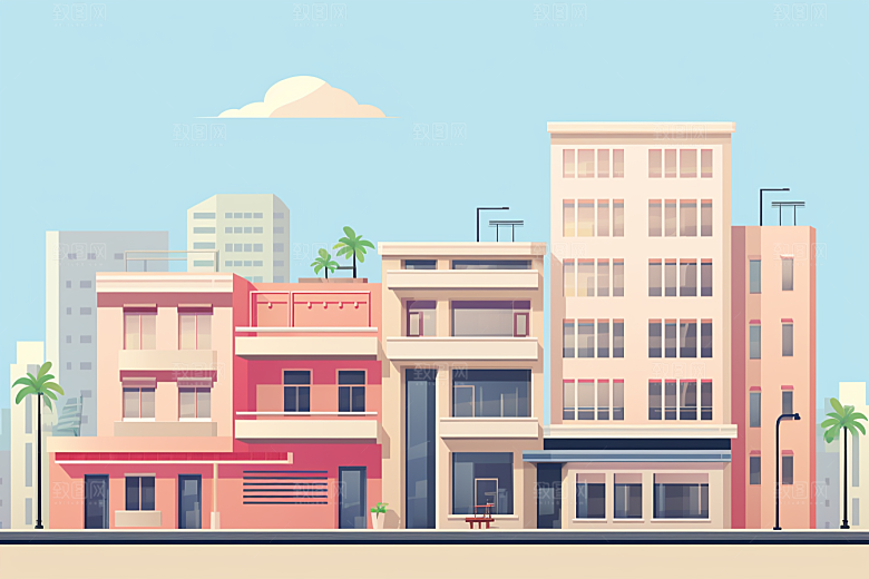 平面建筑几何简约插画